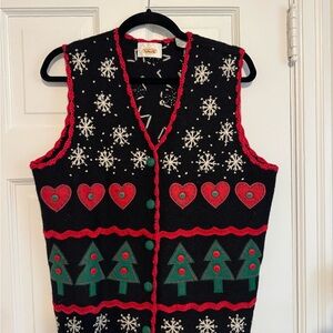 Vintage Talbots Black and Red Wool Christmas Sweater Vest